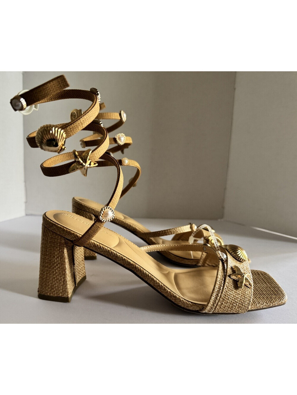 Wild Diva Women's Size 10 Beach Charm Wrap Around Ankle Strap Square Toe Heels